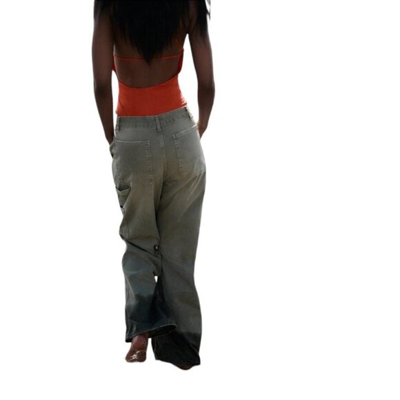 ZARA TRF CARPENTER MID RISE JEANS DUSTY KHAKI SIZE 12 | 6688/013 - Picture 4 of 4